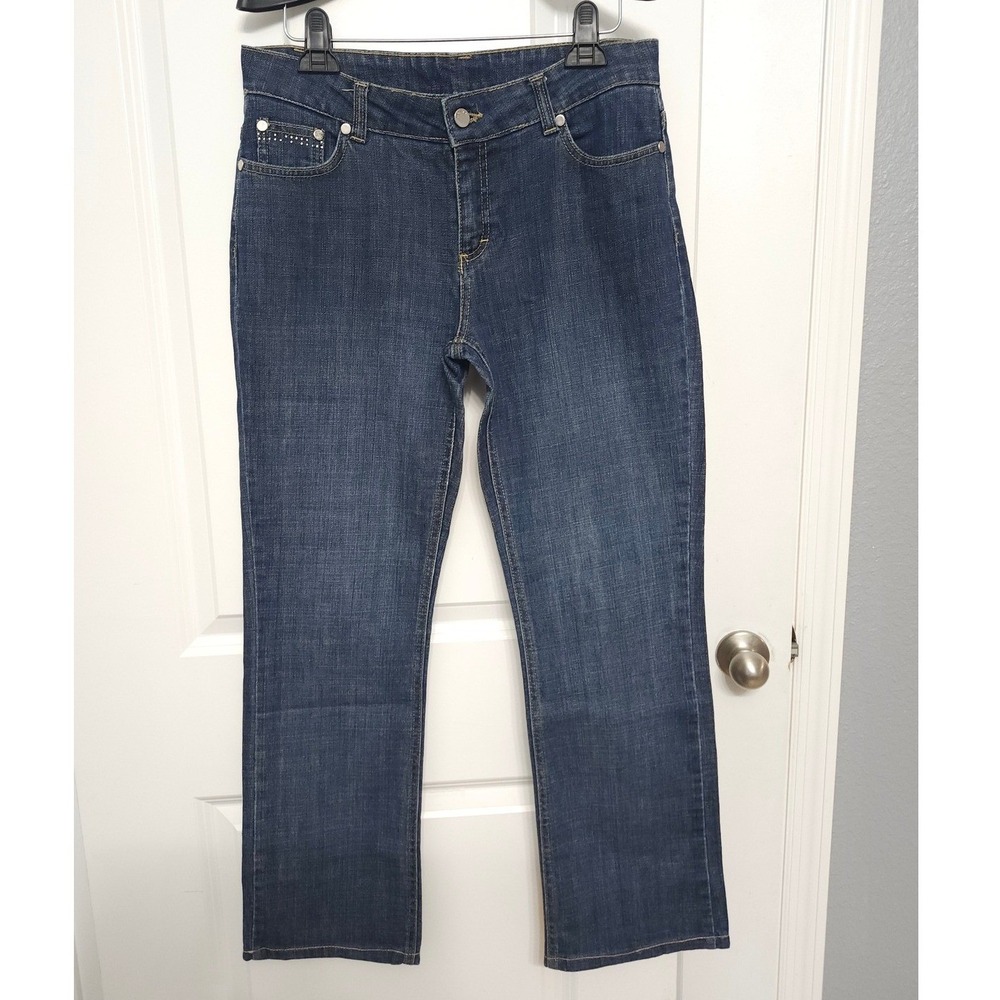 Wallis Womens 12 Dark Wash Rhinestone Embellished Straight Leg Jeans Blue - Picture 2 of 12